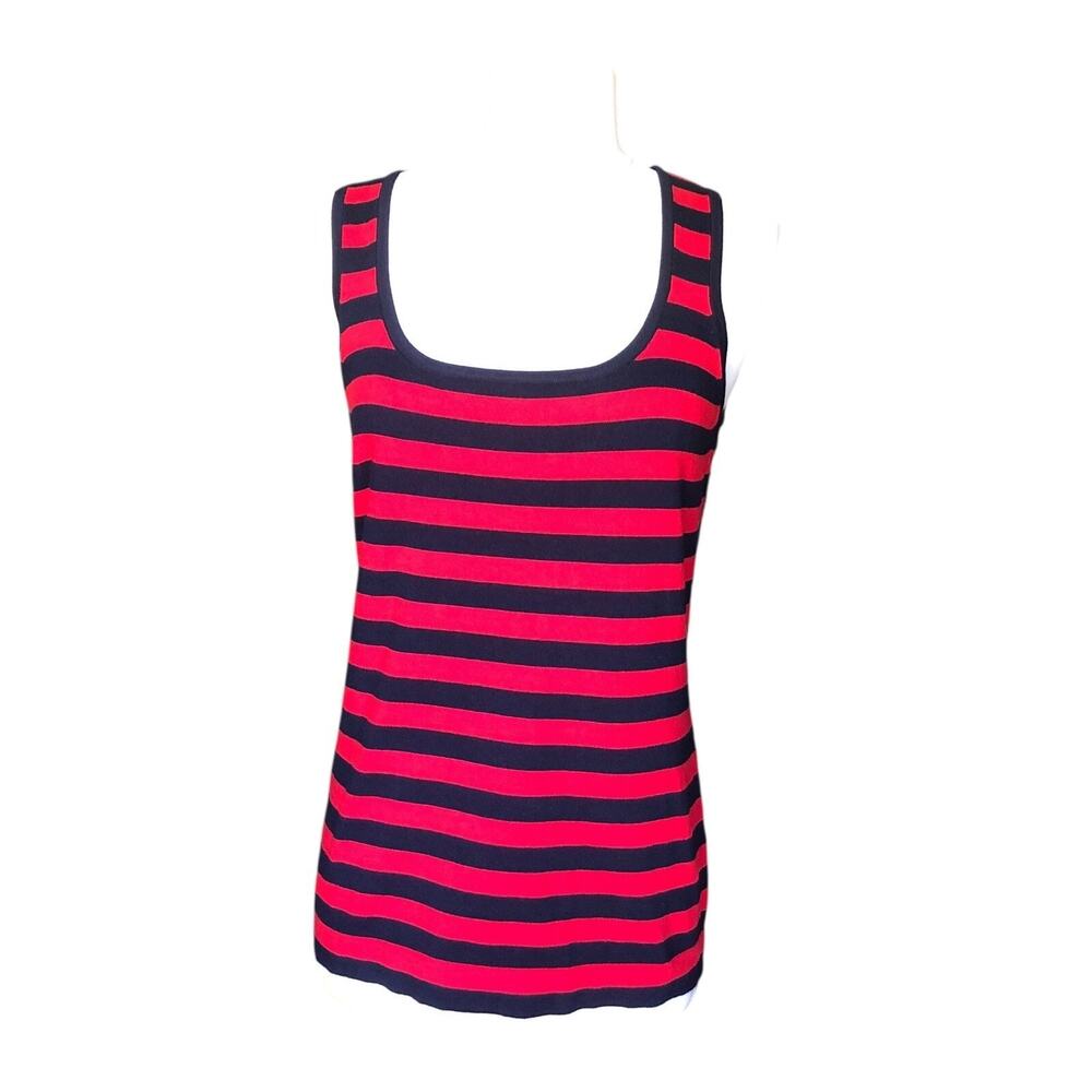 Rondina New York Square Neck Tank Top Red Navy Stripe Sleeveless Medium NWT